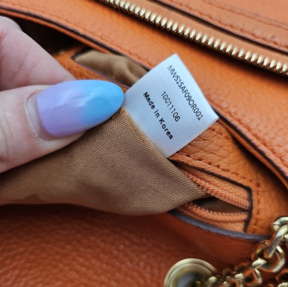 Auth. MCM‎ bright orange leather vintage gold chain crossbody convertible strap - Picture 9 of 17